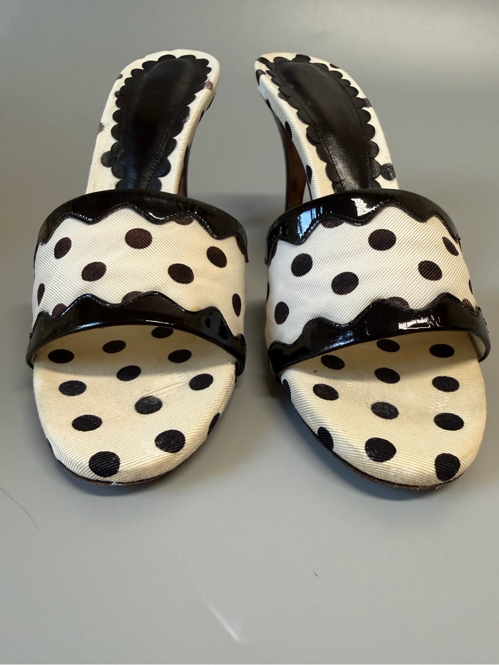 Yves Saint Laurent Black and White Polka Dot Slide Sandals - Picture 3 of 10